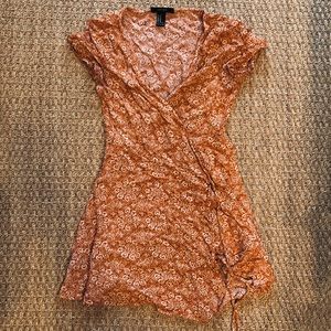 Orange Print Wrap Mini Dress